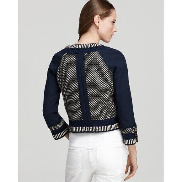 Tory Burch EUC Blue Leandra Tweed Embroidered Jacket Blazer Suiting Size 8 - Picture 2 of 11